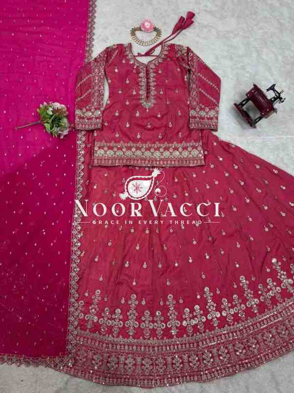 Simmer Silk Top Lehenga Set with Sequin Work and Lace Border Dupatta - Image 7