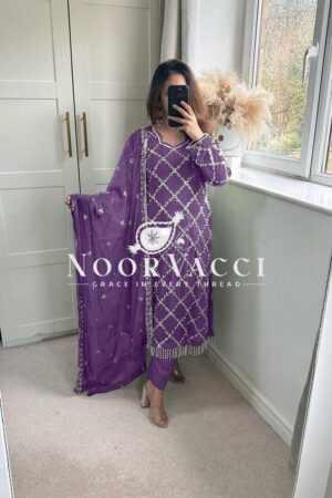 Shop Fancy Faux Georgette Hand-Embroidered Sequence Suit Set with Dupatta