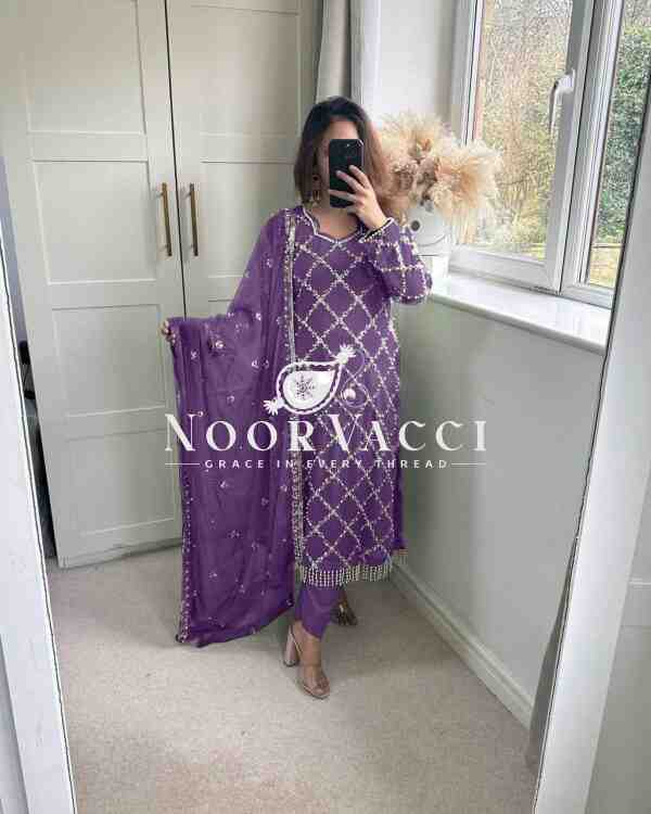 Fancy Faux Georgette Hand-Embroidered Sequence Suit Set with Dupatta