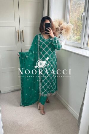 Buy Fancy Faux Georgette Hand-Embroidered Sequence Suit Set with Dupatta
