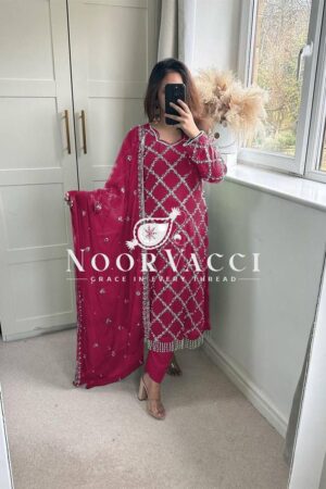 Buy Fancy Faux Georgette Hand-Embroidered Sequence Suit Set with Dupatta