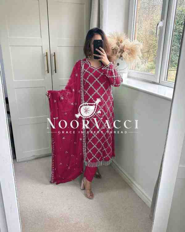 Fancy Faux Georgette Hand-Embroidered Sequence Suit Set with Dupatta