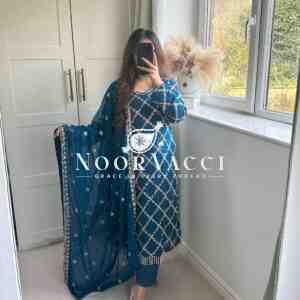 Fancy Faux Georgette Hand-Embroidered Sequence Suit Set with Dupatta