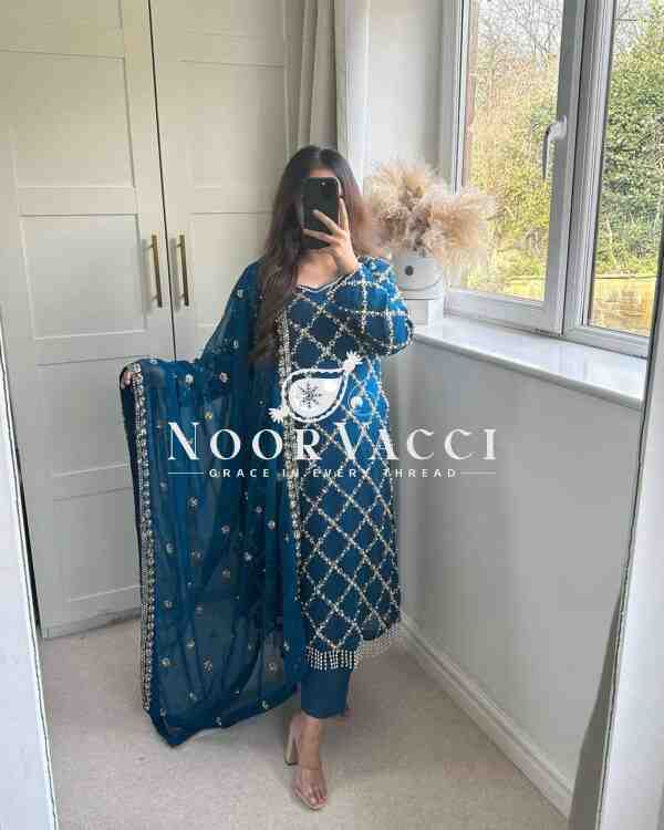 Fancy Faux Georgette Hand-Embroidered Sequence Suit Set with Dupatta