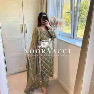 Fancy Faux Georgette Hand-Embroidered Sequence Suit Set with Dupatta