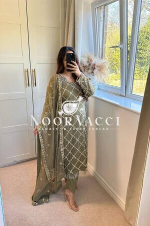 Shop Fancy Faux Georgette Hand-Embroidered Sequence Suit Set with Dupatta