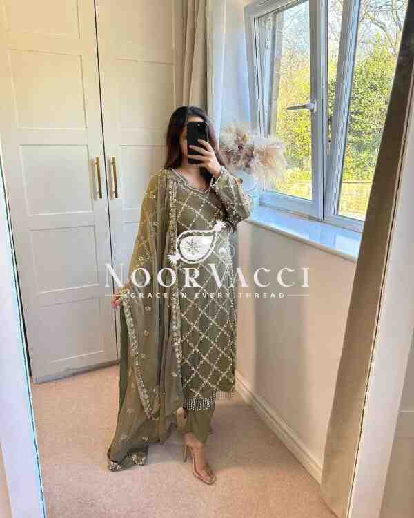 Fancy Faux Georgette Hand-Embroidered Sequence Suit Set with Dupatta
