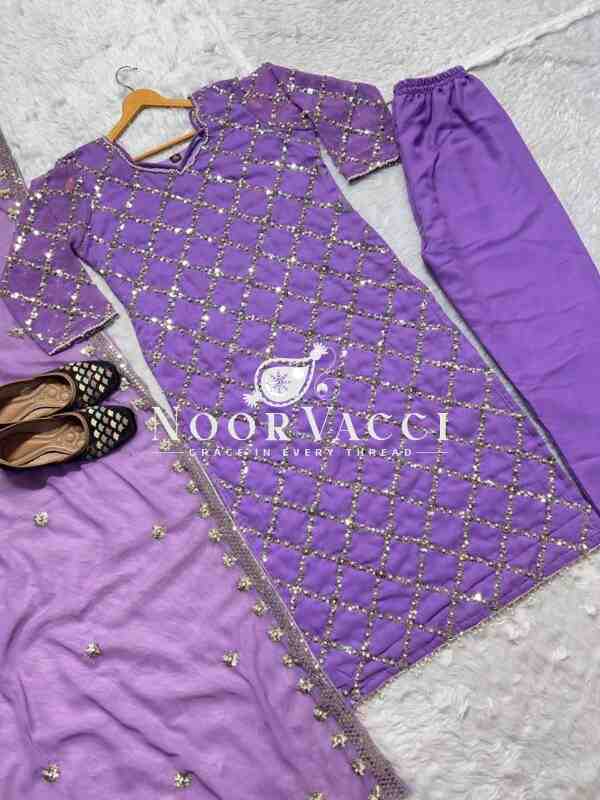 Fancy Faux Georgette Hand-Embroidered Sequence Suit Set with Dupatta - Image 2