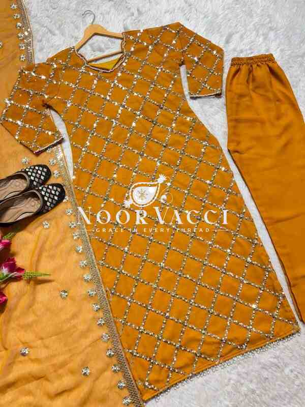 Fancy Faux Georgette Hand-Embroidered Sequence Suit Set with Dupatta - Image 2
