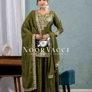 Designer Chinnon Silk Sharara Suit with Heavy Embroidery & Lace Dupatta