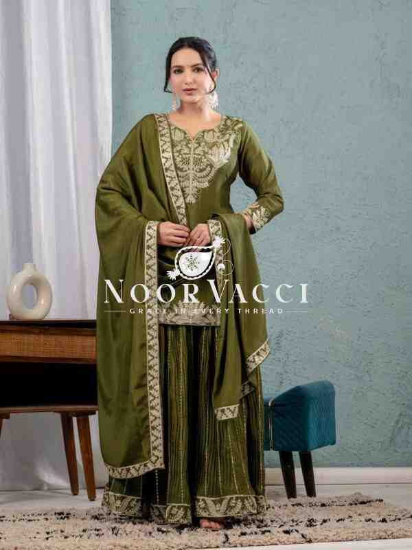 Designer Chinnon Silk Sharara Suit with Heavy Embroidery & Lace Dupatta