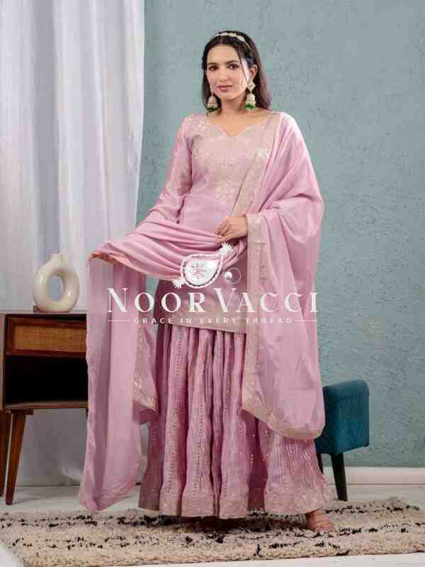 Designer Chinnon Silk Sharara Suit with Heavy Embroidery & Lace Dupatta