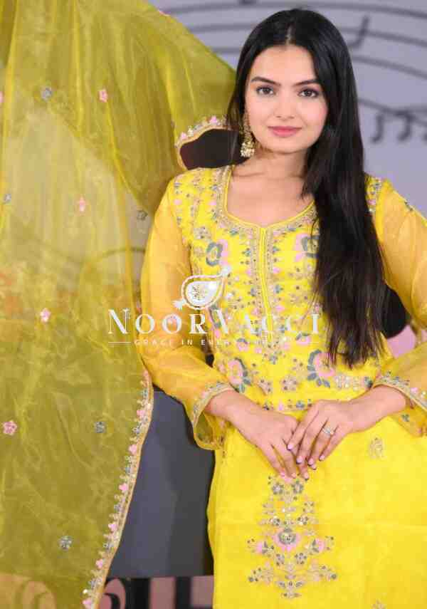 Elegant Organza Embroidered Suit Set with Dual-Side Work & Sequins - Image 4