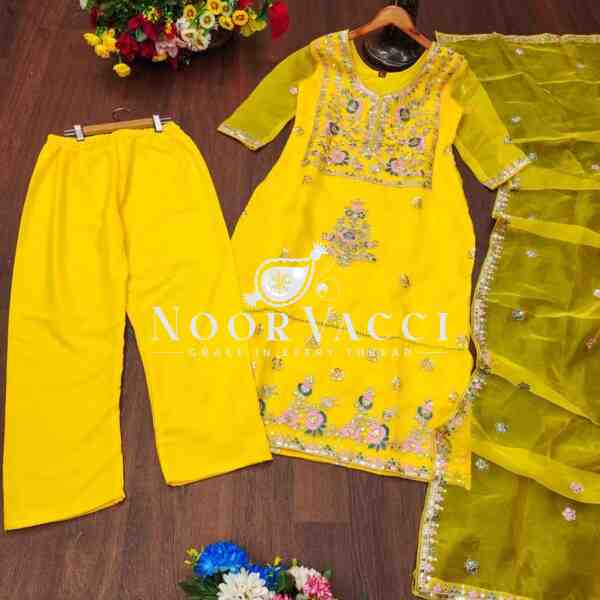 Elegant Organza Embroidered Suit Set with Dual-Side Work & Sequins - Image 5
