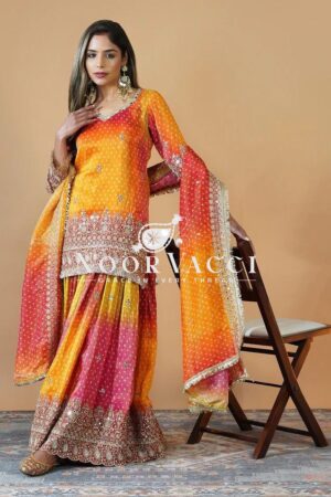 Buy Chinon Silk Digital Print Set with Real Mirror Work and Dupatta