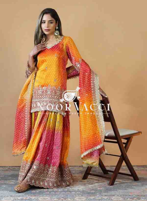 Chinon Silk Digital Print Set with Real Mirror Work and Dupatta