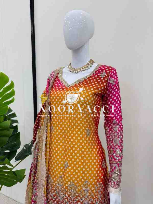 Chinon Silk Digital Print Set with Real Mirror Work and Dupatta - Image 7