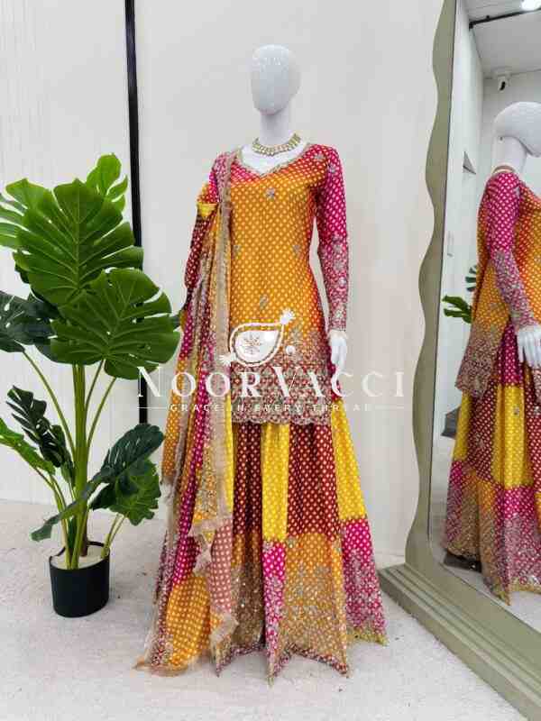 Chinon Silk Digital Print Set with Real Mirror Work and Dupatta - Image 6