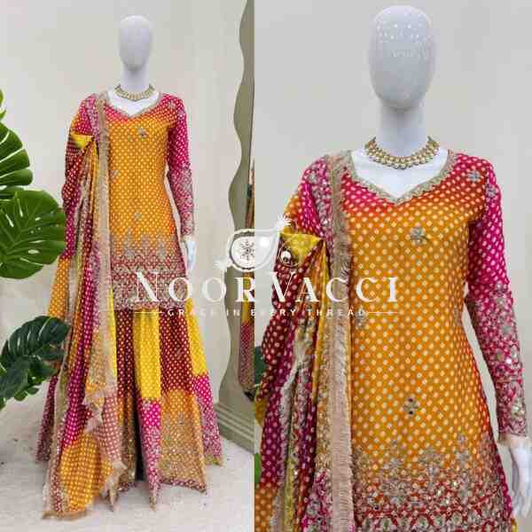 Chinon Silk Digital Print Set with Real Mirror Work and Dupatta - Image 9