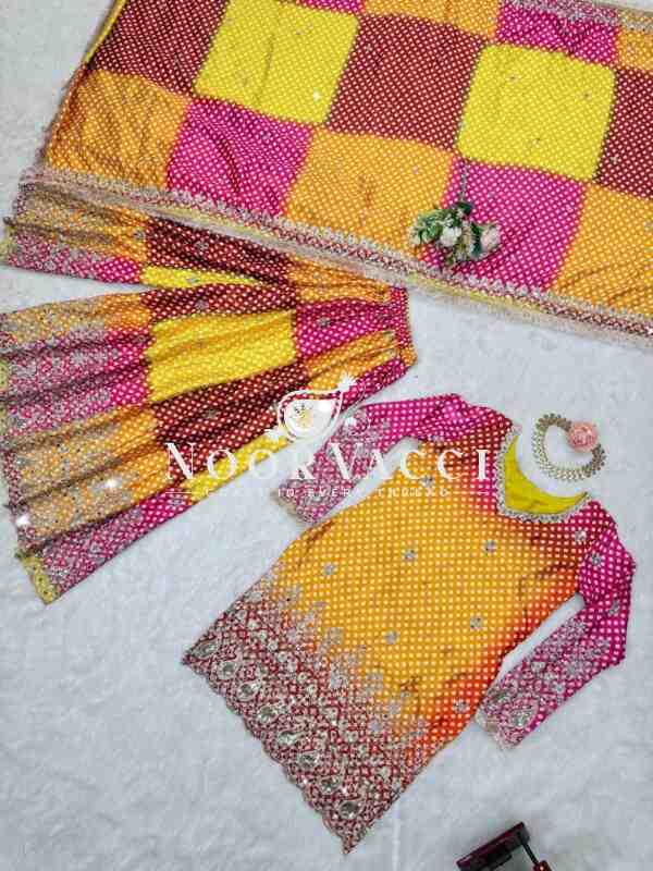 Chinon Silk Digital Print Set with Real Mirror Work and Dupatta - Image 11