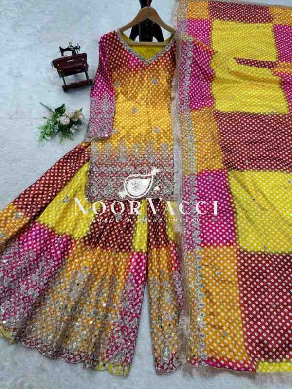 Chinon Silk Digital Print Set with Real Mirror Work and Dupatta - Image 8