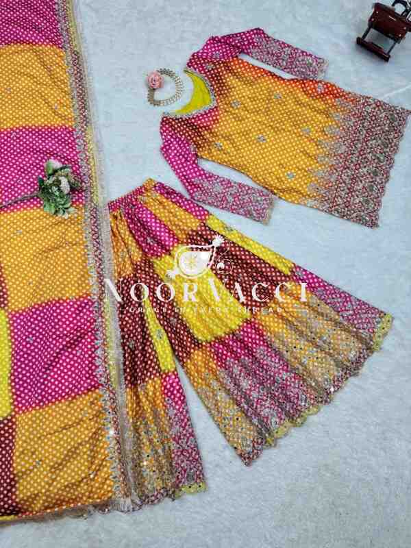 Chinon Silk Digital Print Set with Real Mirror Work and Dupatta - Image 12