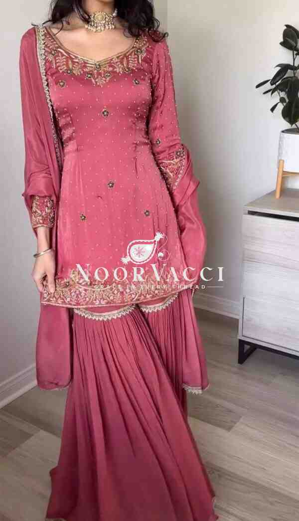 Gold Crush Embroidered Plazzo Set with Dupatta - Image 2