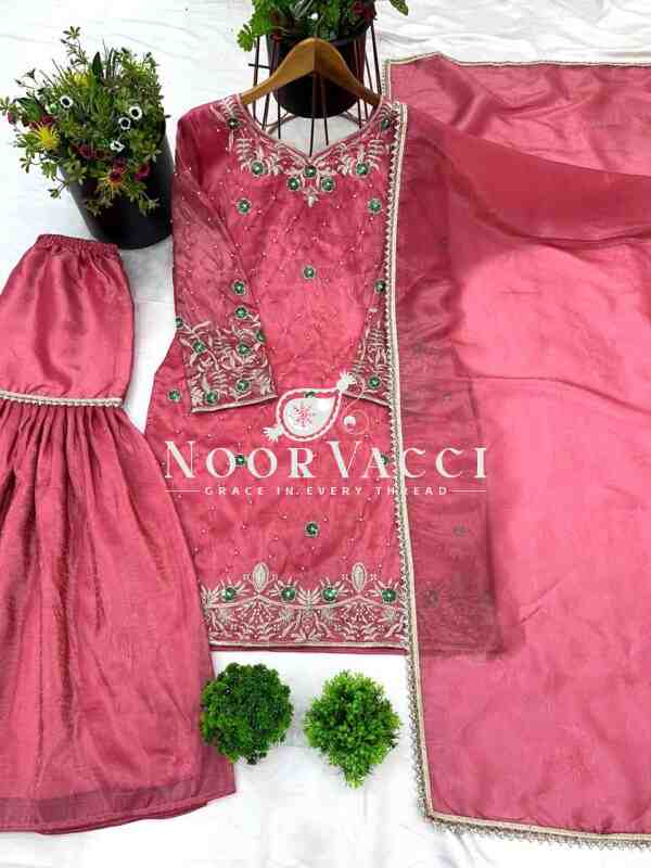 Gold Crush Embroidered Plazzo Set with Dupatta - Image 3