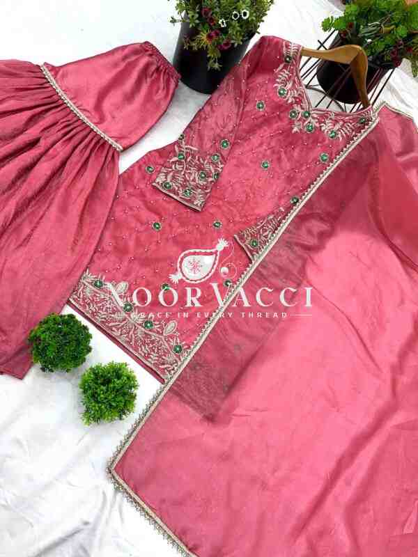 Gold Crush Embroidered Plazzo Set with Dupatta - Image 4