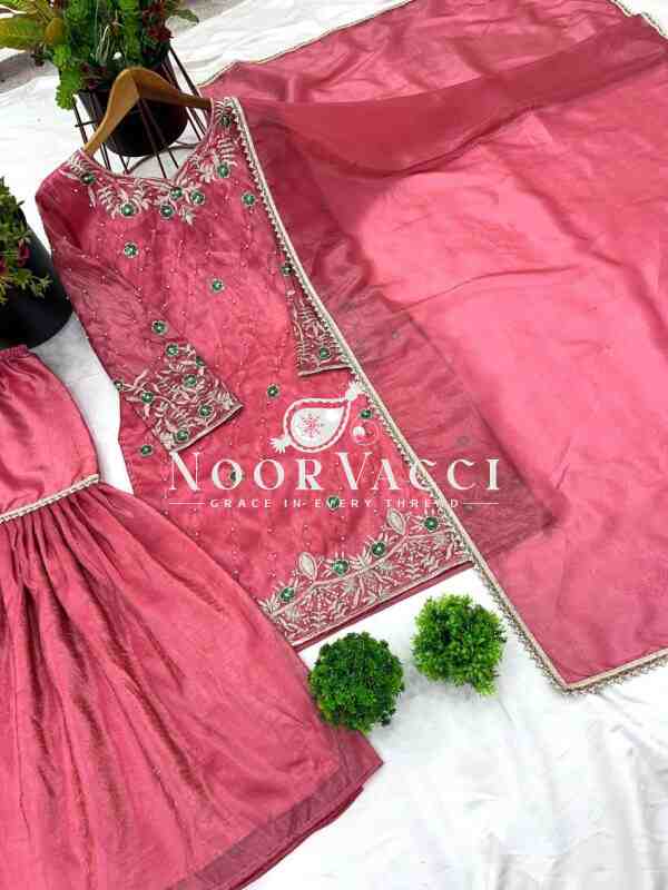 Gold Crush Embroidered Plazzo Set with Dupatta - Image 5