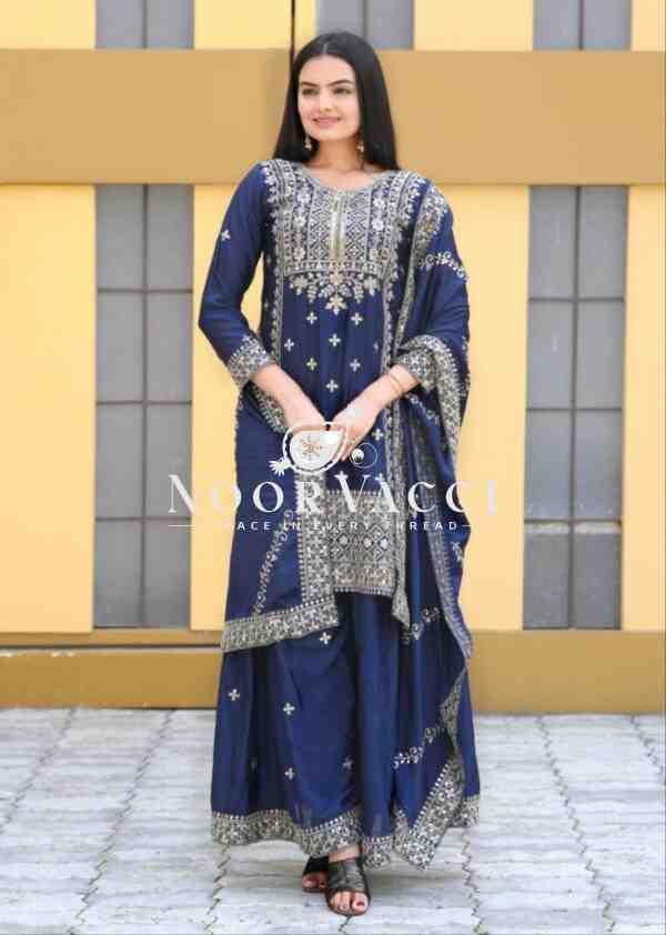 Graceful Chinon Sharara Suit with Coding Sequin Embroidery - Image 5