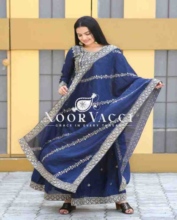 Graceful Chinon Sharara Suit with Coding Sequin Embroidery - Image 6