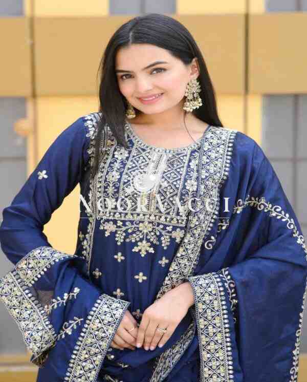 Graceful Chinon Sharara Suit with Coding Sequin Embroidery - Image 3