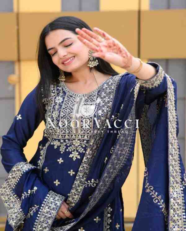 Graceful Chinon Sharara Suit with Coding Sequin Embroidery - Image 4