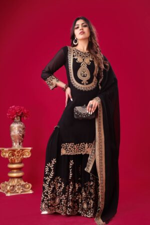 Buy Blooming Faux Georgette Embroidered Plazzo Set