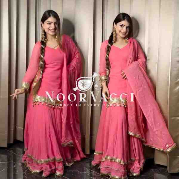 Designer Chinnon Silk Embroidered Party Wear Top-Plazzo Set with Dupatta - Image 2