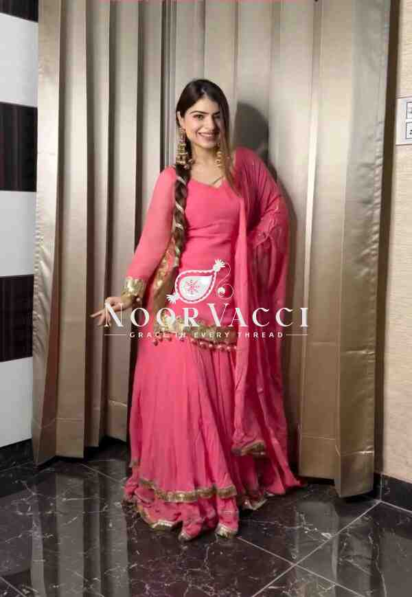 Designer Chinnon Silk Embroidered Party Wear Top-Plazzo Set with Dupatta - Image 6