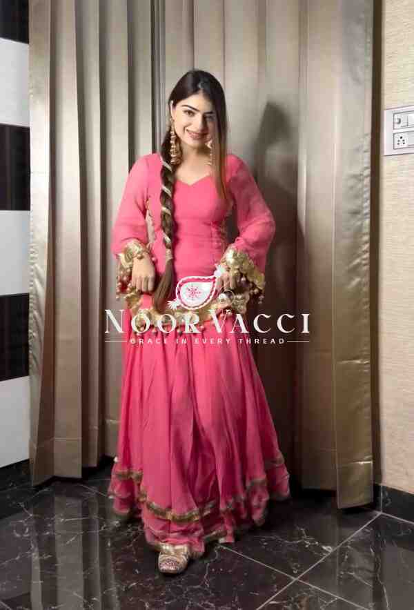 Designer Chinnon Silk Embroidered Party Wear Top-Plazzo Set with Dupatta - Image 3