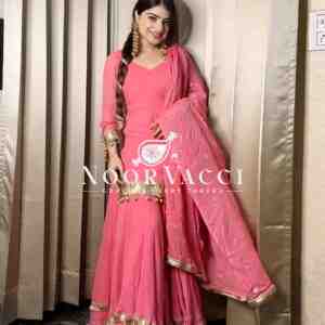Designer Chinnon Silk Embroidered Party Wear Top-Plazzo Set with Dupatta