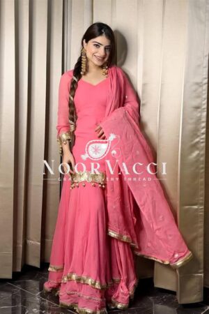 Buy Designer Chinnon Silk Embroidered Party Wear Top-Plazzo Set with Dupatta
