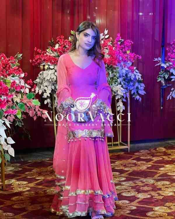 Designer Chinnon Silk Embroidered Party Wear Top-Plazzo Set with Dupatta - Image 5