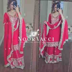 Elegant Party Wear Faux Georgette Top-Plazzo Set with Heavy 9mm Embroidery Work