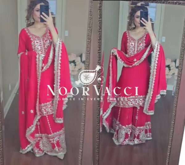 Buy Elegant Party Wear Faux Georgette Top-Plazzo Set with Heavy 9mm Embroidery Work