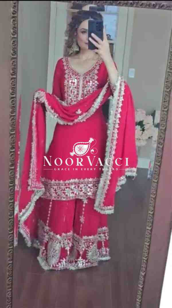 Elegant Party Wear Faux Georgette Top-Plazzo Set with Heavy 9mm Embroidery Work - Image 2