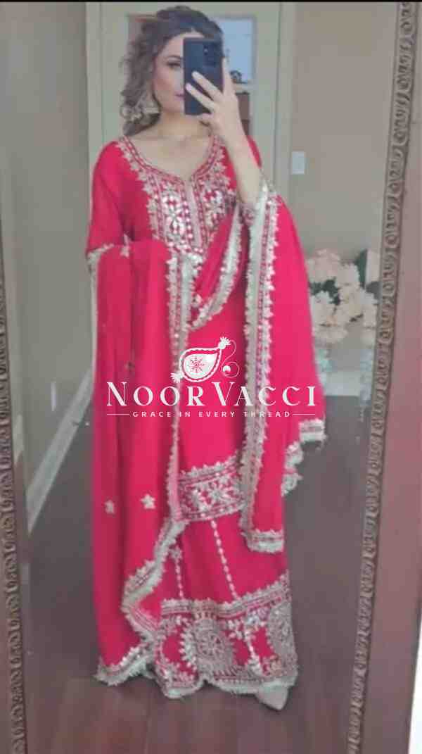 Elegant Party Wear Faux Georgette Top-Plazzo Set with Heavy 9mm Embroidery Work - Image 3