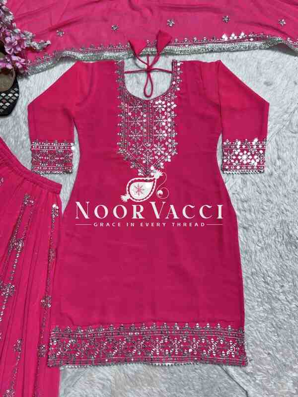 Elegant Party Wear Faux Georgette Top-Plazzo Set with Heavy 9mm Embroidery Work - Image 6
