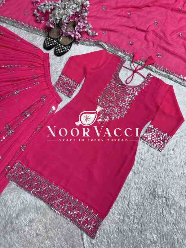 Elegant Party Wear Faux Georgette Top-Plazzo Set with Heavy 9mm Embroidery Work - Image 7