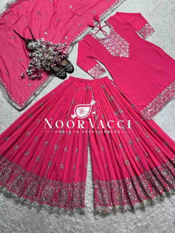 Elegant Party Wear Faux Georgette Top-Plazzo Set with Heavy 9mm Embroidery Work - Image 4