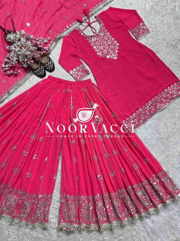Elegant Party Wear Faux Georgette Top-Plazzo Set with Heavy 9mm Embroidery Work - Image 5