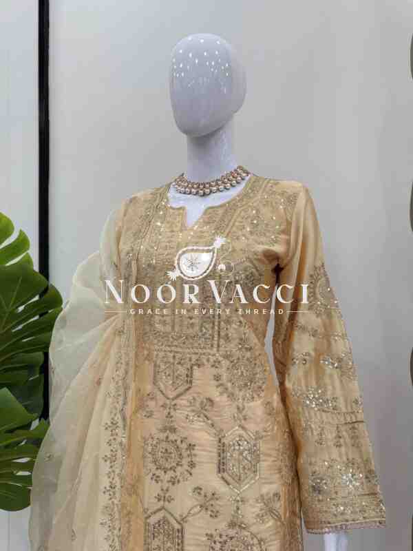 Chinon Silk Eid Special Set with Plazo and Cutwork Organza Dupatta - Image 3